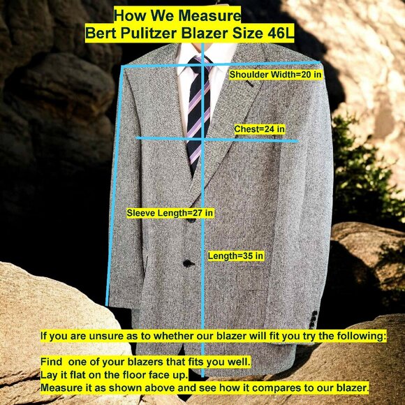 Bert Pulitzer Men's 46L Black Check 100% Silk Blazer Sport Coat & Tie 12624 - Picture 4 of 9